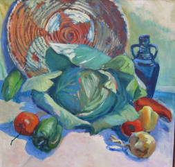 "Still-Life with Indian Basket," acrylic on canvas, 24" X 24"